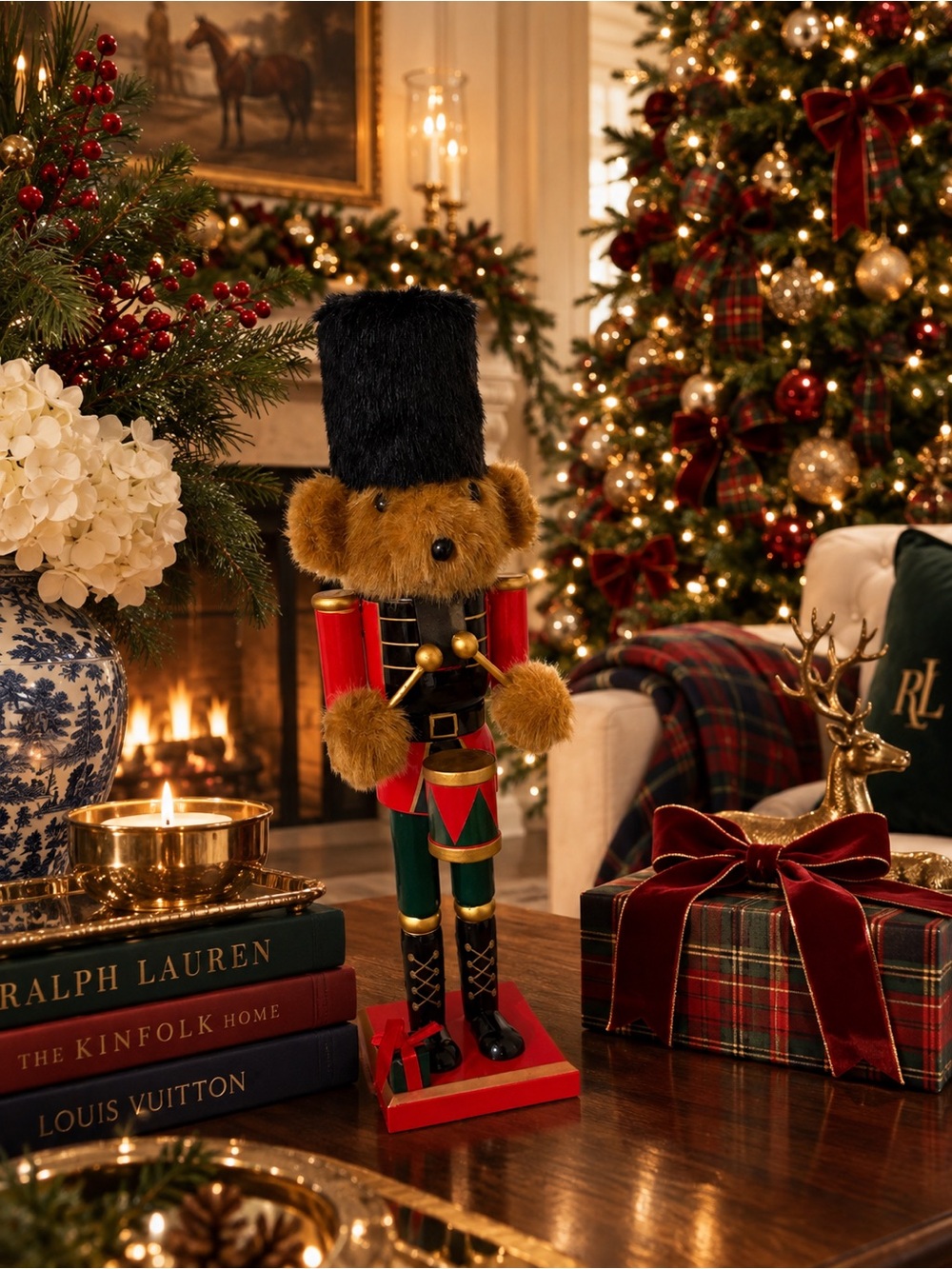 Teddy bear Nutcracker Ralph Lauren “inspired” 14”x4”
